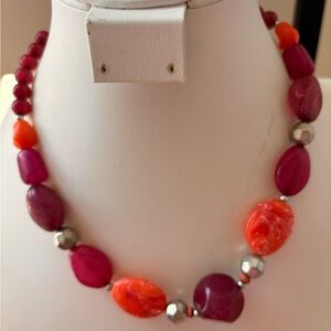 NY coral beaded necklace/silver tone/ lobster clasp/measures 18 in  tota…